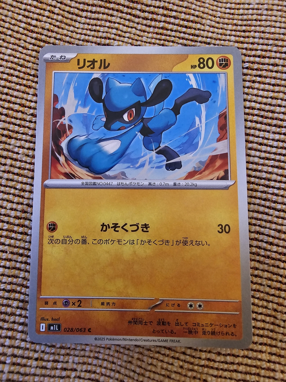 Riolu Pokémon Card - Blue and Yellow Pocket Monster